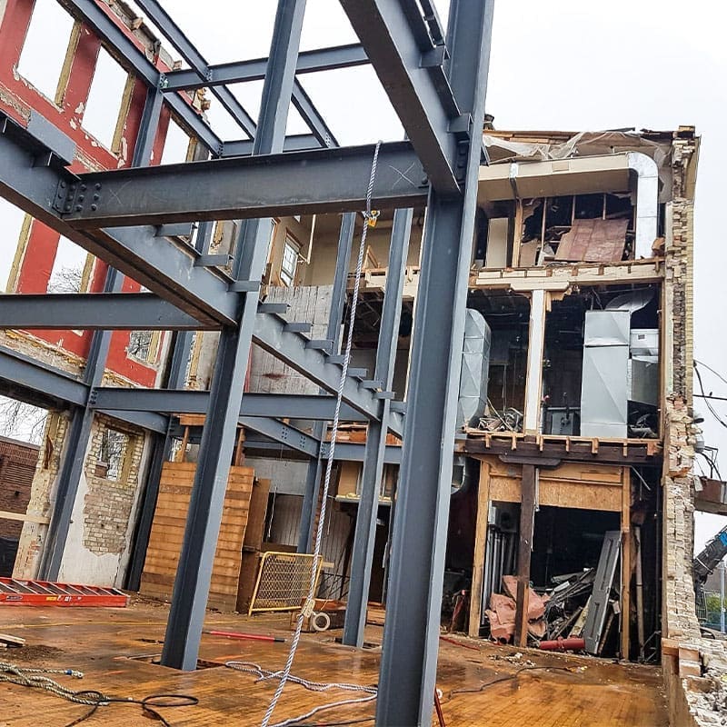 Selective demolition of the old brick brewery