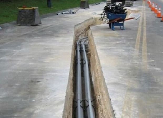 Conduit pipes placedin a trench